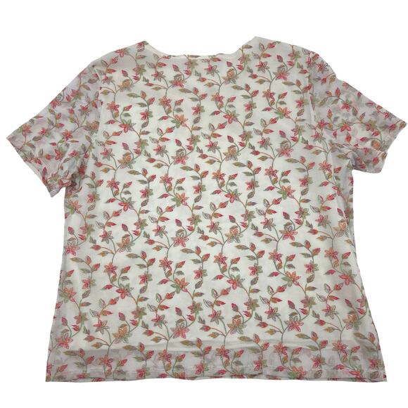Kathie Lee Collection Womens Vintage Mesh Floral Embroidered Cottage Top Sz XL - Picture 3 of 9